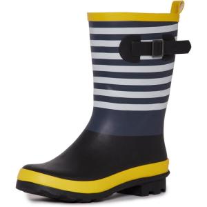 imageLaura Ashley Womens Rain Footwear Stripe Mid Calf Waterproof Rubber GardenRainboots Low Heel Slip Resistant Boots for WomenYellow Stripe