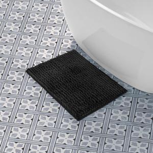 imageLaura Ashley Butter Chenille Bath Rug Absorbent Shaggy Bathroom Mat Non Slip plush Carpet Rugs for Tub and Sink  17quot x 24quot Ligth GrayBlack
