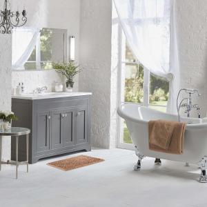 imageLaura Ashley Butter Chenille Bath Rug Absorbent Shaggy Bathroom Mat Non Slip plush Carpet Rugs for Tub and Sink  17quot x 24quot Ligth GrayDark Linen