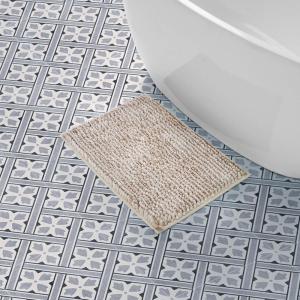 imageLaura Ashley Butter Chenille Bath Rug Absorbent Shaggy Bathroom Mat Non Slip plush Carpet Rugs for Tub and Sink  17quot x 24quot Ligth GrayLinen