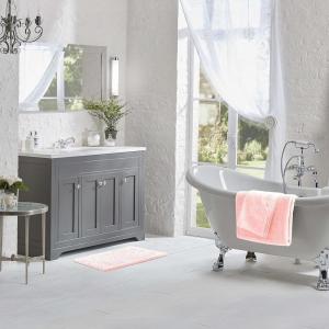 imageLaura Ashley Butter Chenille Bath Rug Absorbent Shaggy Bathroom Mat Non Slip plush Carpet Rugs for Tub and Sink  17quot x 24quot Ligth GrayPink Mist