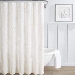 imageLaura Ashley Home  Shower Curtain Stylish Bathroom Decor with Buttonhold Top Elegant Floral Home Decor Flora Blue 72quot x 72quotAdelina White