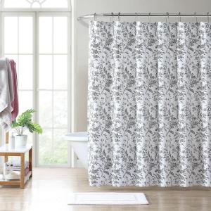 imageLaura Ashley Home  Shower Curtain Stylish Bathroom Decor with Buttonhold Top Elegant Floral Home Decor Flora Blue 72quot x 72quotAmberley Black