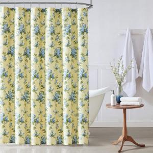 imageLaura Ashley Home  Shower Curtain Stylish Bathroom Decor with Buttonhold Top Elegant Floral Home Decor Flora Blue 72quot x 72quotCassidy Yellow