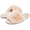 imageLaura Ashley Ladies Open Toe Plush Terry SlipperTan Solid
