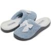 imageLaura Ashley Womens Rugged Memory Foam Terry Cloth Spa Slippers Soft Non Slip Rubber Bottom Closed Toe House SliderOcean Blue With Bow