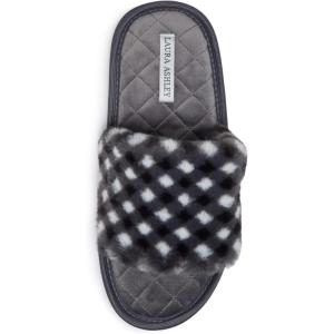 imageLaura Ashley Ladies Open Toe Plush Terry SlipperBlack Plaid