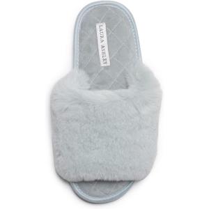 imageLaura Ashley Ladies Open Toe Plush Terry SlipperFrost