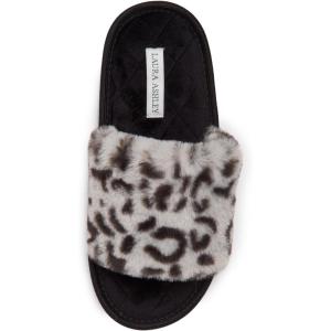 imageLaura Ashley Ladies Open Toe Plush Terry SlipperLight Grey Leopard