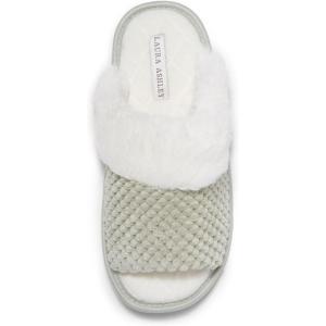 imageLaura Ashley Ladies Open Toe Plush Terry SlipperNickle GreenWhite
