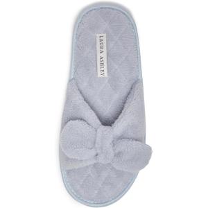 imageLaura Ashley Ladies Open Toe Plush Terry SlipperResort Blue Bow
