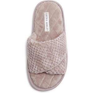 imageLaura Ashley Ladies Open Toe Plush Terry SlipperStone1
