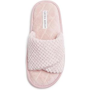 imageLaura Ashley Ladies Open Toe Plush Terry SlipperVintage Pink 1