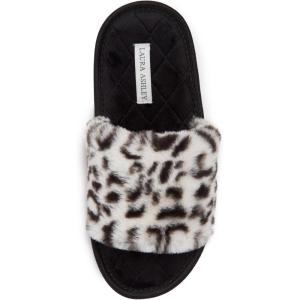 imageLaura Ashley Ladies Open Toe Plush Terry SlipperWhiteBlack Leopard