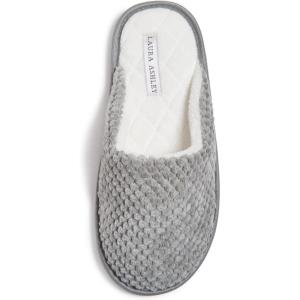 imageLaura Ashley Womens Plush Memory Foam Scuff Slippers Fluffy Warm Micro Terry House Shoes Comfy Slip On Bedroom SlipperBasic Grey