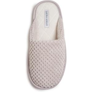 imageLaura Ashley Womens Plush Memory Foam Scuff Slippers Fluffy Warm Micro Terry House Shoes Comfy Slip On Bedroom SlipperClay