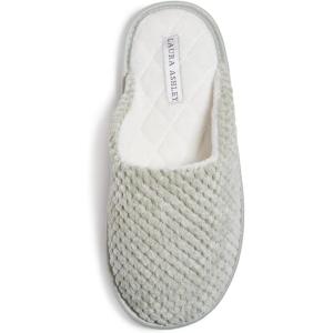 imageLaura Ashley Womens Plush Memory Foam Scuff Slippers Fluffy Warm Micro Terry House Shoes Comfy Slip On Bedroom SlipperNickle Green