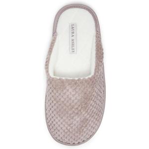 imageLaura Ashley Womens Plush Memory Foam Scuff Slippers Fluffy Warm Micro Terry House Shoes Comfy Slip On Bedroom SlipperStone
