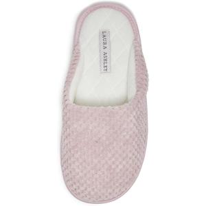 imageLaura Ashley Womens Plush Memory Foam Scuff Slippers Fluffy Warm Micro Terry House Shoes Comfy Slip On Bedroom SlipperVintage Pink