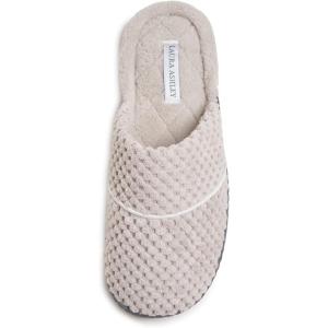 imageLaura Ashley Womens Rugged Memory Foam Terry Cloth Spa Slippers Soft Non Slip Rubber Bottom Closed Toe House SliderClay
