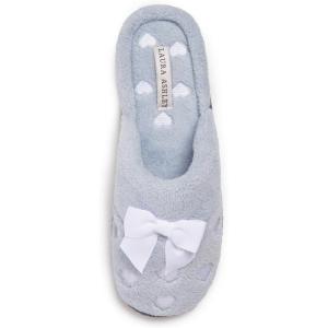 imageLaura Ashley Womens Rugged Memory Foam Terry Cloth Spa Slippers Soft Non Slip Rubber Bottom Closed Toe House SliderDusty Blue Hearts