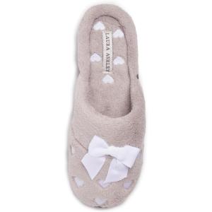 imageLaura Ashley Womens Rugged Memory Foam Terry Cloth Spa Slippers Soft Non Slip Rubber Bottom Closed Toe House SliderLight Grey Hearts