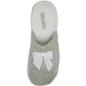 imageLaura Ashley Womens Rugged Memory Foam Terry Cloth Spa Slippers Soft Non Slip Rubber Bottom Closed Toe House SliderNickel Green With Bow