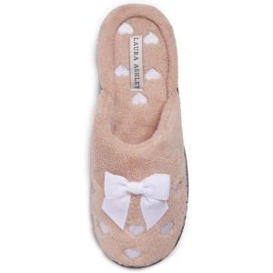 imageLaura Ashley Womens Rugged Memory Foam Terry Cloth Spa Slippers Soft Non Slip Rubber Bottom Closed Toe House SliderOatmilk Hearts