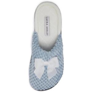 imageLaura Ashley Womens Rugged Memory Foam Terry Cloth Spa Slippers Soft Non Slip Rubber Bottom Closed Toe House SliderOcean Blue With Bow