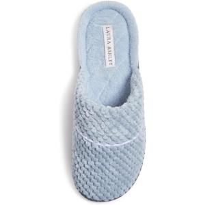 imageLaura Ashley Womens Rugged Memory Foam Terry Cloth Spa Slippers Soft Non Slip Rubber Bottom Closed Toe House SliderResort Blue