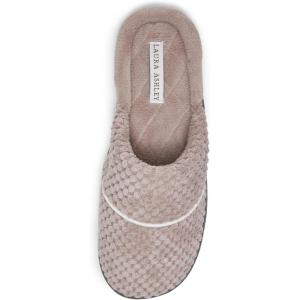 imageLaura Ashley Womens Rugged Memory Foam Terry Cloth Spa Slippers Soft Non Slip Rubber Bottom Closed Toe House SliderStone