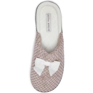 imageLaura Ashley Womens Rugged Memory Foam Terry Cloth Spa Slippers Soft Non Slip Rubber Bottom Closed Toe House SliderStone With Bow