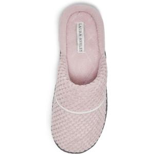 imageLaura Ashley Womens Rugged Memory Foam Terry Cloth Spa Slippers Soft Non Slip Rubber Bottom Closed Toe House SliderVintage Pink