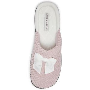 imageLaura Ashley Womens Rugged Memory Foam Terry Cloth Spa Slippers Soft Non Slip Rubber Bottom Closed Toe House SliderVintage Pink With Bow