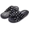 imageLaura Ashley Ladies Animal Leopard Plush Cross Band Slippers With Memory Foam InsoleBlack Plaid