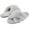 imageLaura Ashley Ladies Animal Leopard Plush Cross Band Slippers With Memory Foam InsoleFrost