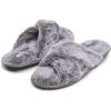 imageLaura Ashley Ladies Animal Leopard Plush Cross Band Slippers With Memory Foam InsoleGrey
