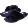 imageLaura Ashley Ladies Animal Leopard Plush Cross Band Slippers With Memory Foam InsoleMidnight