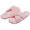 imageLaura Ashley Ladies Animal Leopard Plush Cross Band Slippers With Memory Foam InsolePink Plaid