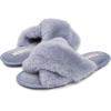 imageLaura Ashley Ladies Animal Leopard Plush Cross Band Slippers With Memory Foam InsoleSteel Grey