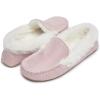 imageLaura Ashley Womens Micro Suede Memory Foam Moccasin Slippers Warm Fuzzy Rubber Bottom Indoor Outdoor Faux Fur House ShoesPink