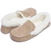 imageLaura Ashley Womens Micro Suede Memory Foam Moccasin Slippers Warm Fuzzy Rubber Bottom Indoor Outdoor Faux Fur House ShoesTan