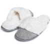 imageLaura Ashley Womens Plush Memory Foam Wide Collar Fleece Spa Scuff Slippers Fuzzy Warm Faux Fur Slip On House Shoes SlipperBasic Grey
