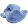 imageLaura Ashley Womens Soft Plush Memory Foam Scuff Slippers Warm Fuzzy Fluffy Bedroom Slipper Ladies Faux Fur Slip On House ShoesBlue