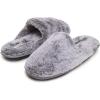 imageLaura Ashley Womens Soft Plush Memory Foam Scuff Slippers Warm Fuzzy Fluffy Bedroom Slipper Ladies Faux Fur Slip On House ShoesGrey Tipped