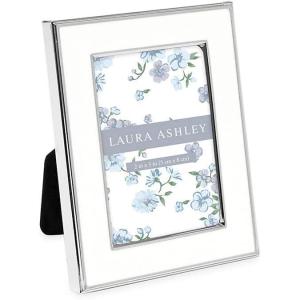 imageLaura Ashley 5x7 White Enamel Picture Frame Gold Metal Edge with Easel for Countertop Counterspace Tabletop Display Bookshelf Desk Wall Dcor Photo GalleryWhite W Silver