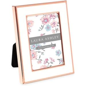 imageLaura Ashley 5x7 White Enamel Picture Frame Gold Metal Edge with Easel for Countertop Counterspace Tabletop Display Bookshelf Desk Wall Dcor Photo GalleryWhite W Rose Gold