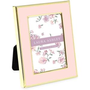 imageLaura Ashley 5x7 White Enamel Picture Frame Gold Metal Edge with Easel for Countertop Counterspace Tabletop Display Bookshelf Desk Wall Dcor Photo GalleryPink W Gold