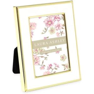 imageLaura Ashley 5x7 White Enamel Picture Frame Gold Metal Edge with Easel for Countertop Counterspace Tabletop Display Bookshelf Desk Wall Dcor Photo GalleryWhite W Gold