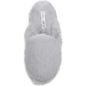 imageLaura Ashley Ladies All Over Plush WMemory Foam SlippersAlpine Grey
